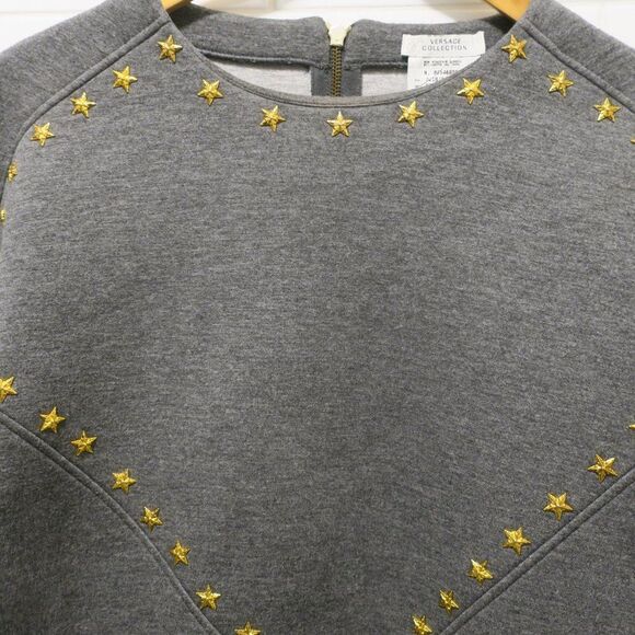 AUTHENTIC VERSACE COLLECTION STUDDED SWEATSHIRT GREY gold STARS size Small LUXE - Picture 3 of 11